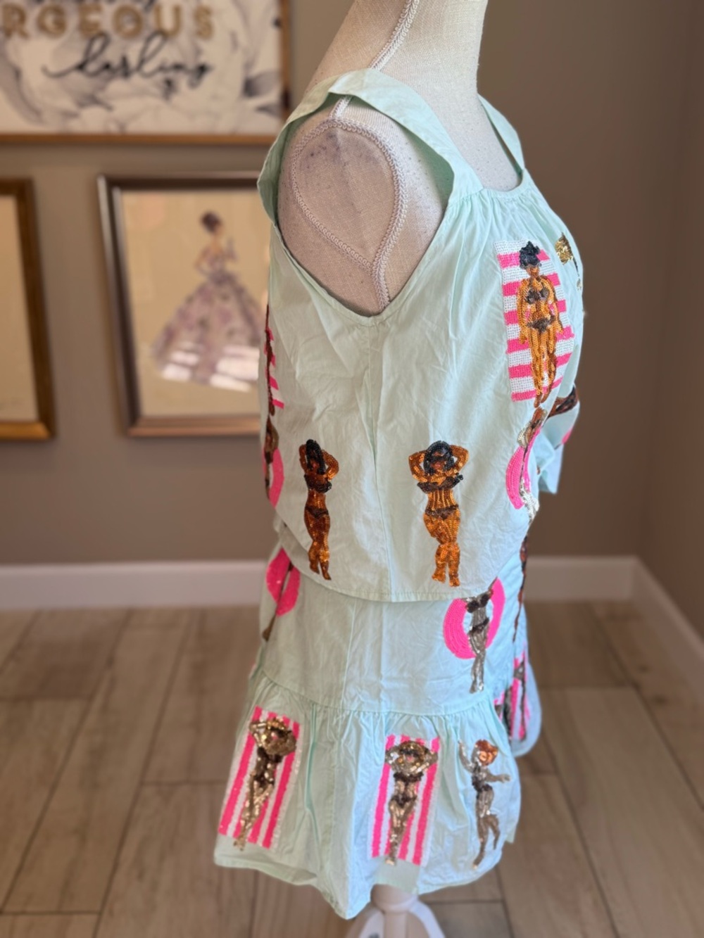 QUEEN OF SPARKLES Mint Sequin Pool Party Tank and Skirt Set - Picture 7 of 13